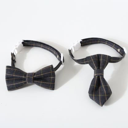 Pet British Style Plaid Bow Tie And Tie Adjustable Collar Accessories
